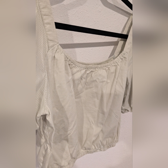 Muted Green Puff Sleeve Gingham Cotton Crop XL - Picture 4 of 5